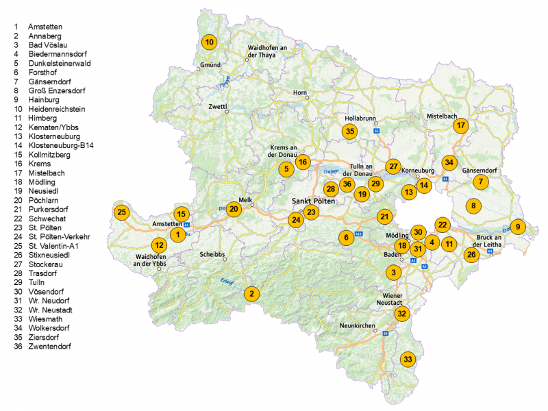 Übersicht über die Messstationen in NÖ
