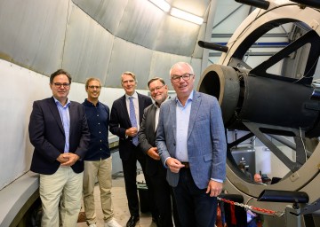 v.l.n.r.: Univ.-Prof. Joao Alves, Dr. Stefan Meingast, Rektor Univ.-Prof. Sebastian Schütze, Univ.-Prof. Werner Zeilinger, LH-Stellvertreter Dr. Stephan Pernkopf